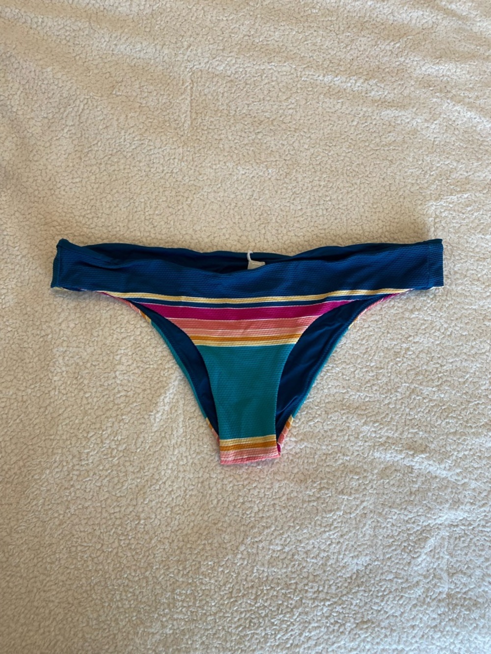 Rip Curl Textured Stripe Bikini Bottoms Size L Teal Multicolor